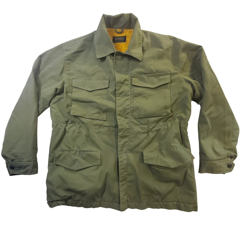 Valiantas 70s Olive Green Sherpa Lined Military Field Jacket Vintage Mens Size L